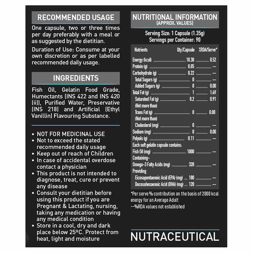 MuscleBlaze Omega 3 Fish Oil (1000 mg) with 180mg EPA and 120mg DHA