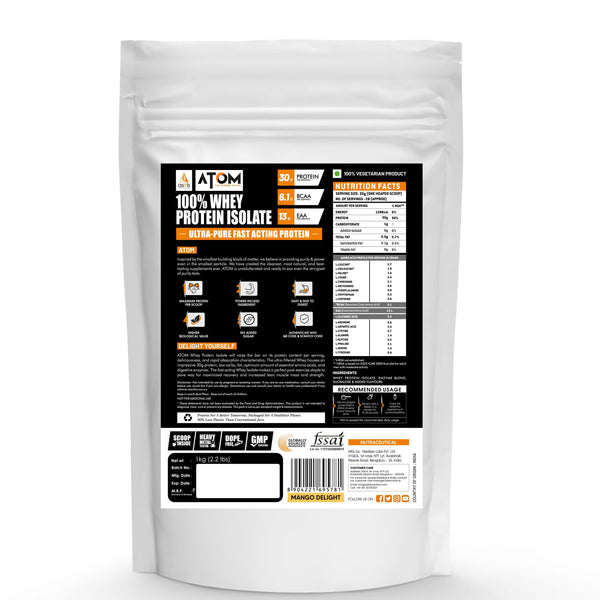 AS-IT-IS ATOM Whey Protein Isolate 1kg | 29g protein, 6.1g BCAA & 12.9g EAA | Ultra Pure-Fast Acting Protein
