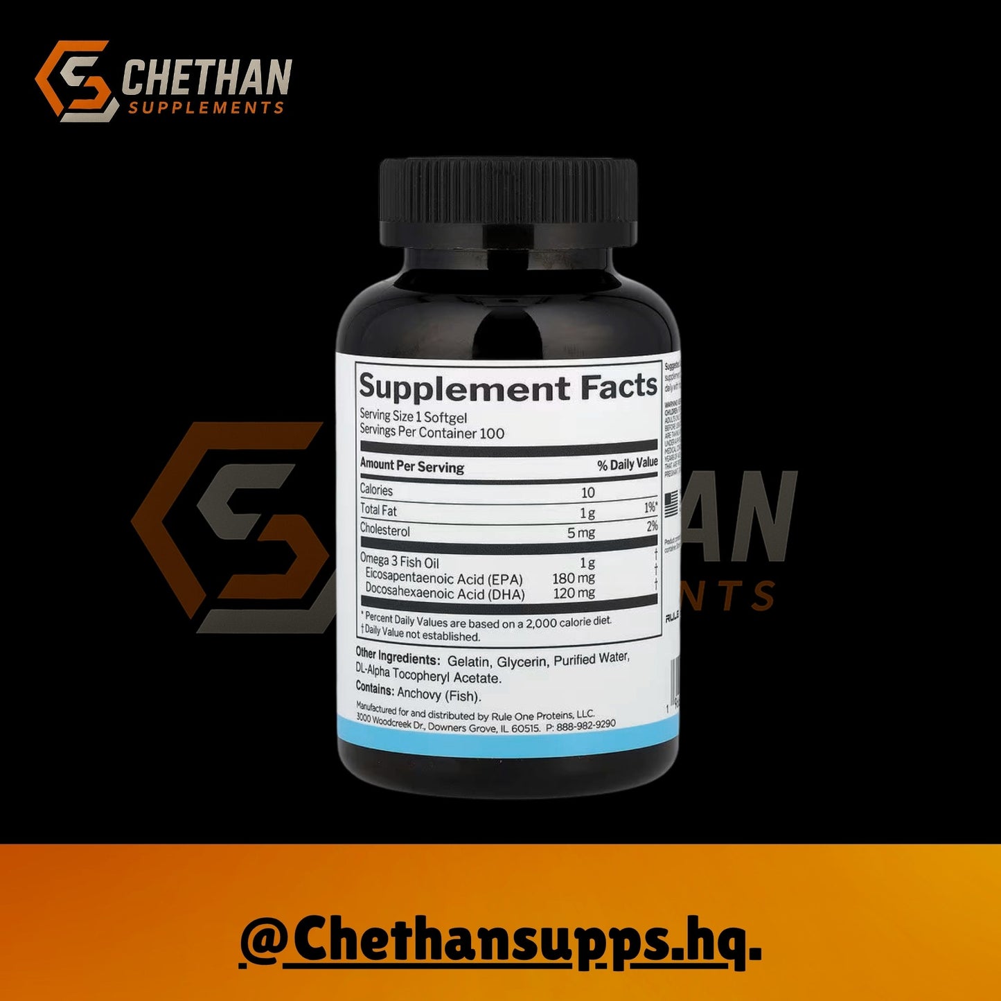 RULE1 Omega 3, 100 Softgels - CHETHAN SUPPS.77