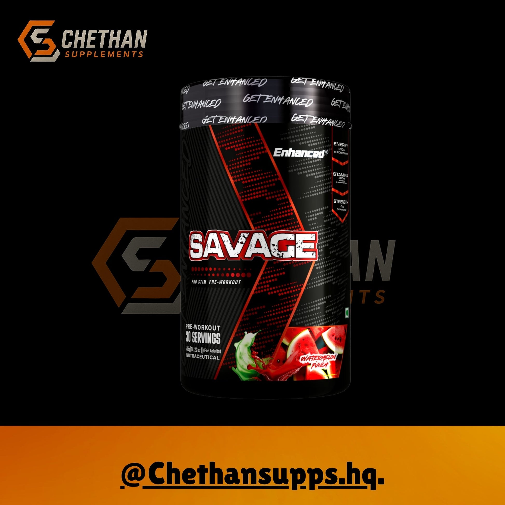 Enhanced Savage Pro Stim Pre - Workout - 30 Servings, - CHETHAN SUPPS.77
