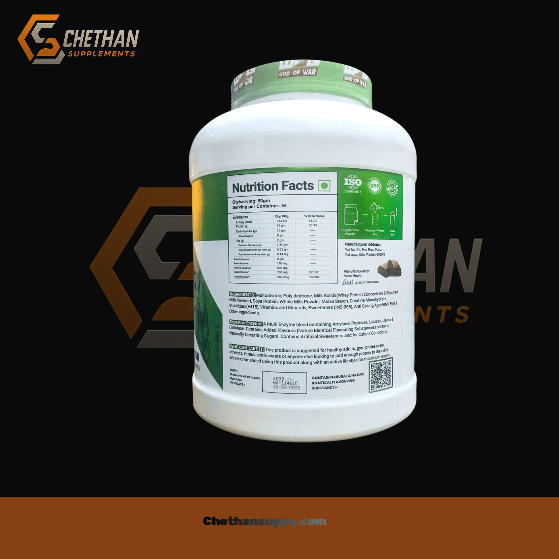 GOD OF WAR MASS GAINER. 2.7 KG | WOG MASS GAINER | god of war mass gainer . - CHETHAN SUPPS.77