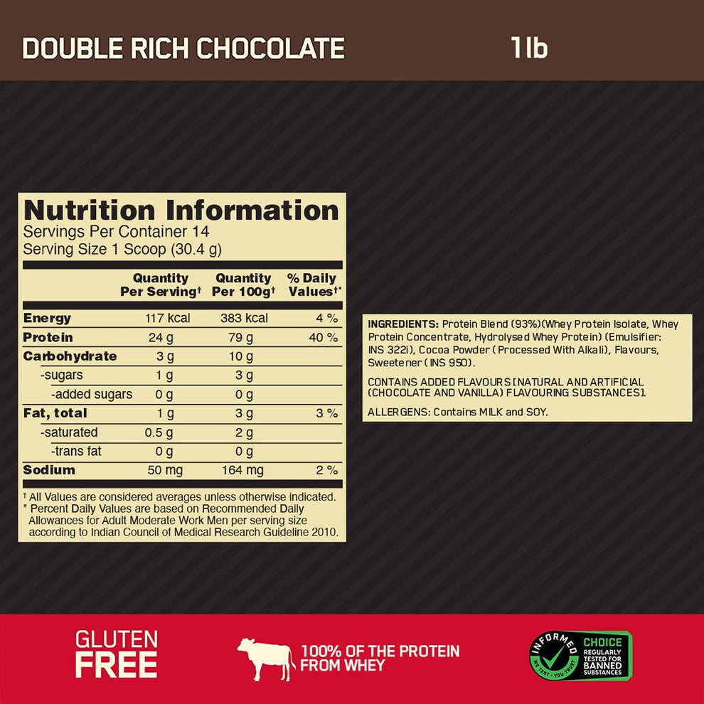 Gold Standard 100% Whey Protein Powder | Double Rich Chocolate | 1 lbs - CHETHAN SUPPS.77