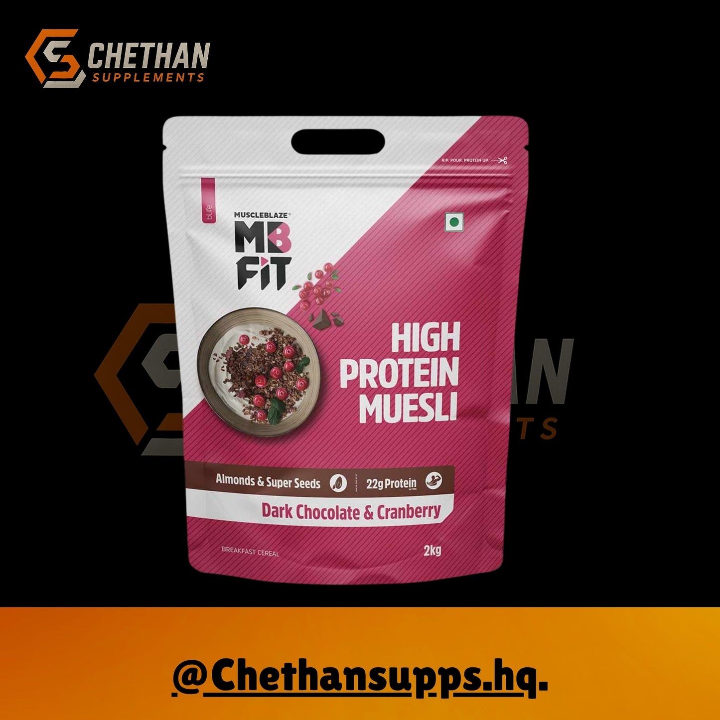 MuscleBlaze High Protein Muesli 1KG• Dark Chocolate & Cranberry - CHETHAN SUPPS.77
