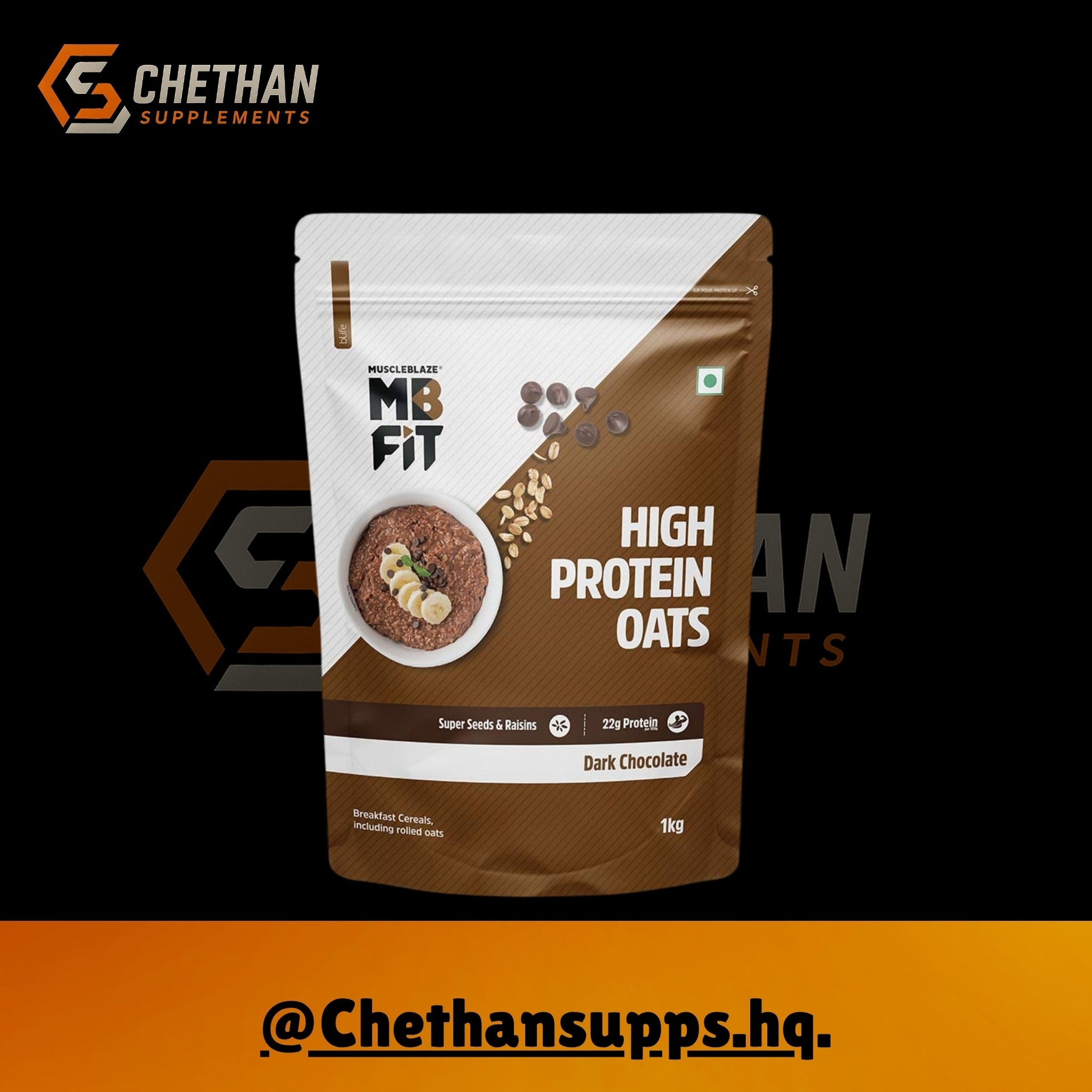 MuscleBlaze High Protein Oats, 1 kg, Dark Chocolate - CHETHAN SUPPS.77