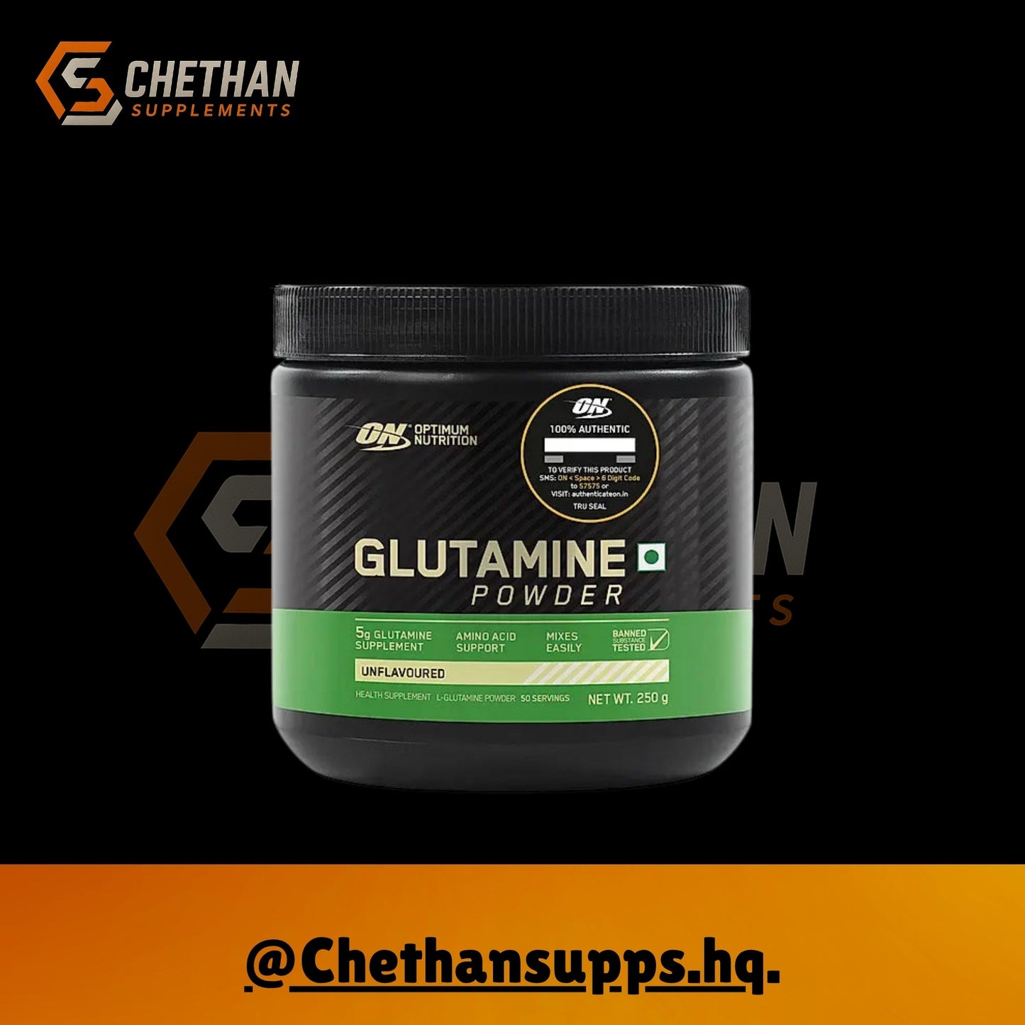 ON (Optimum Nutrition) Glutamine Powder, 250 g (0.55 lb) - CHETHAN SUPPS.77