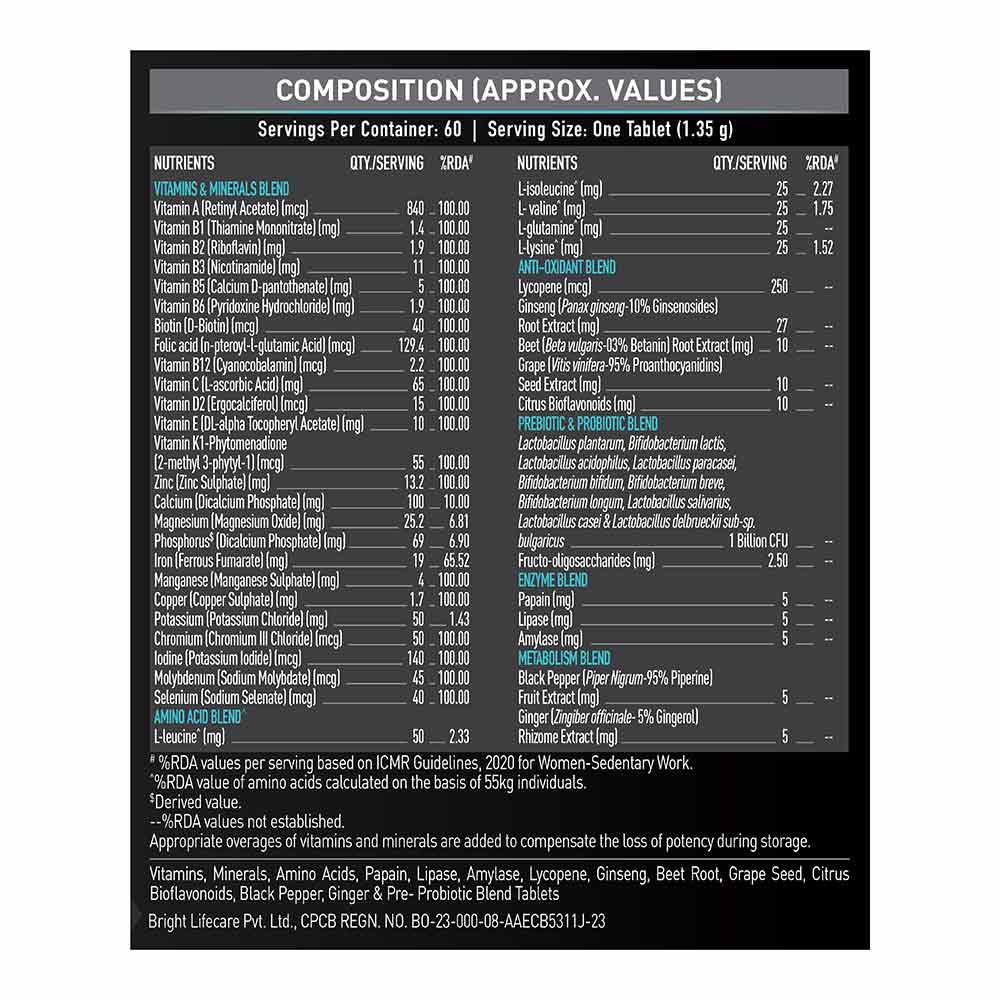 MuscleBlaze MB-VITE Daily Multivitamin, for Enhanced Energy, Stamina & Gut Health