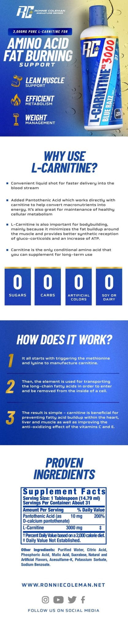 Ronnie Coleman Signature Series L - Carnitine 3000 Mg Liquid (31 Servings) - CHETHAN SUPPS.77